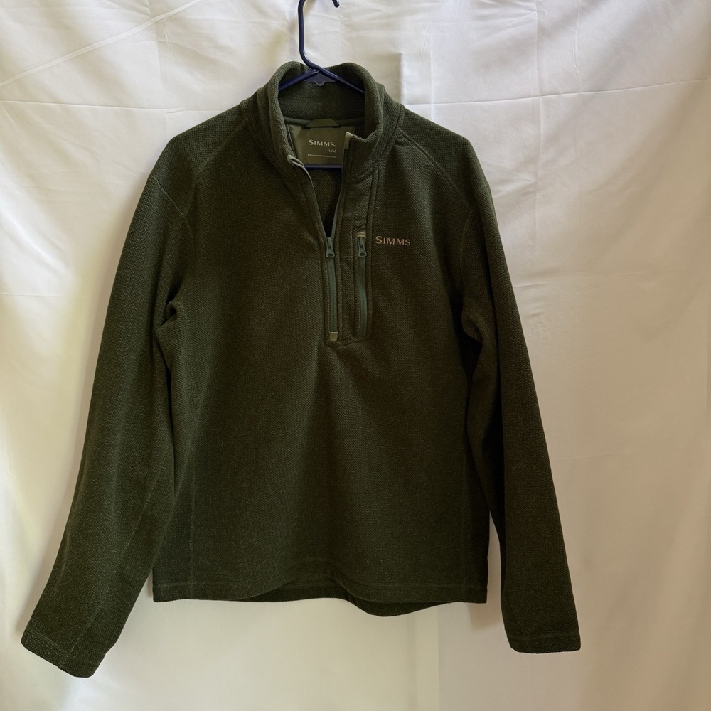 Simms Fishing Rivershed Fleece Pullover Men's Green 1/4 Zip Size M Outdoor